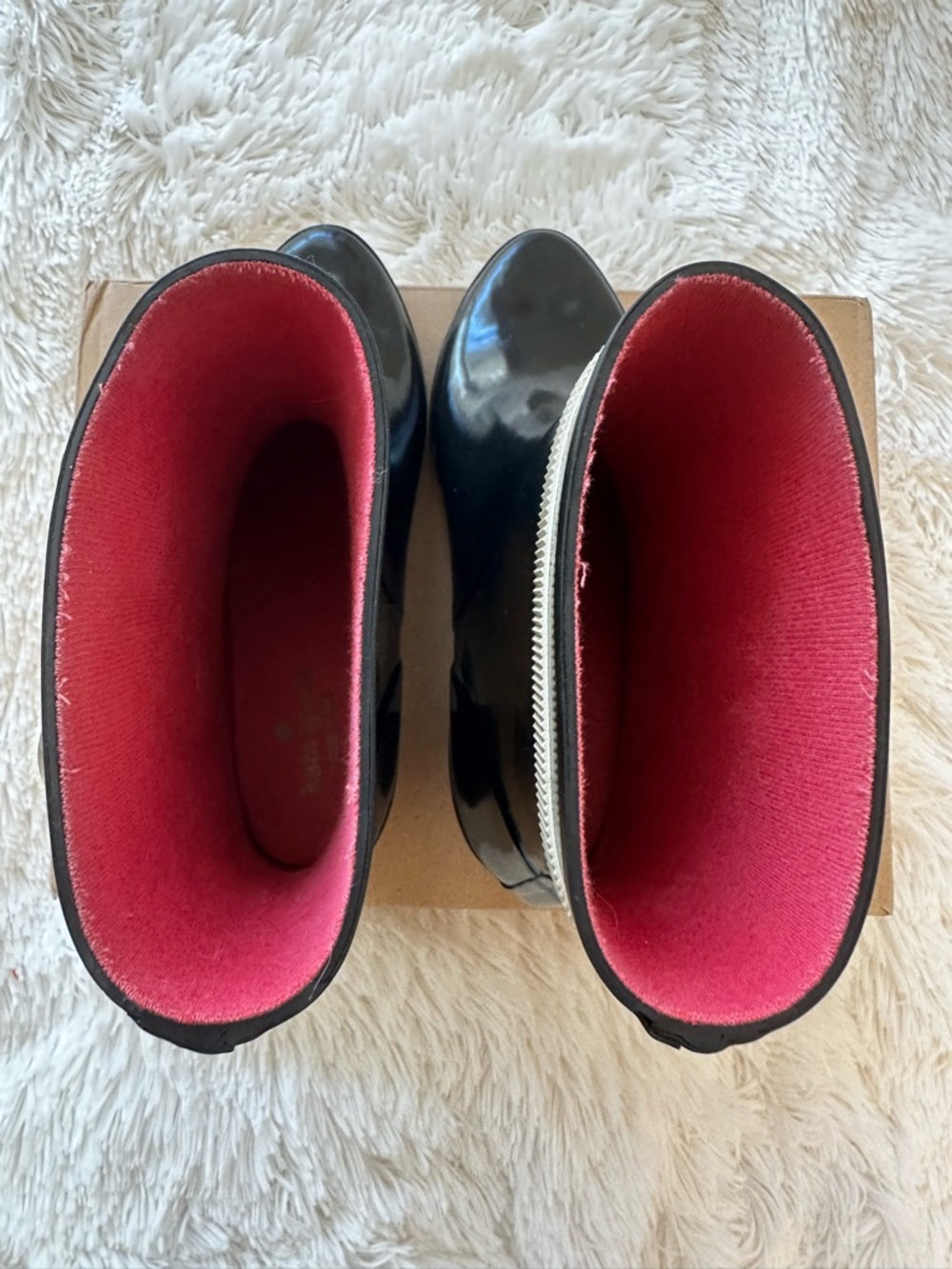 KATE SPADE Paloma Black Heeled Rain Boots Ivory Bow Rubber Ankle Booties Size 7 - Picture 6 of 10